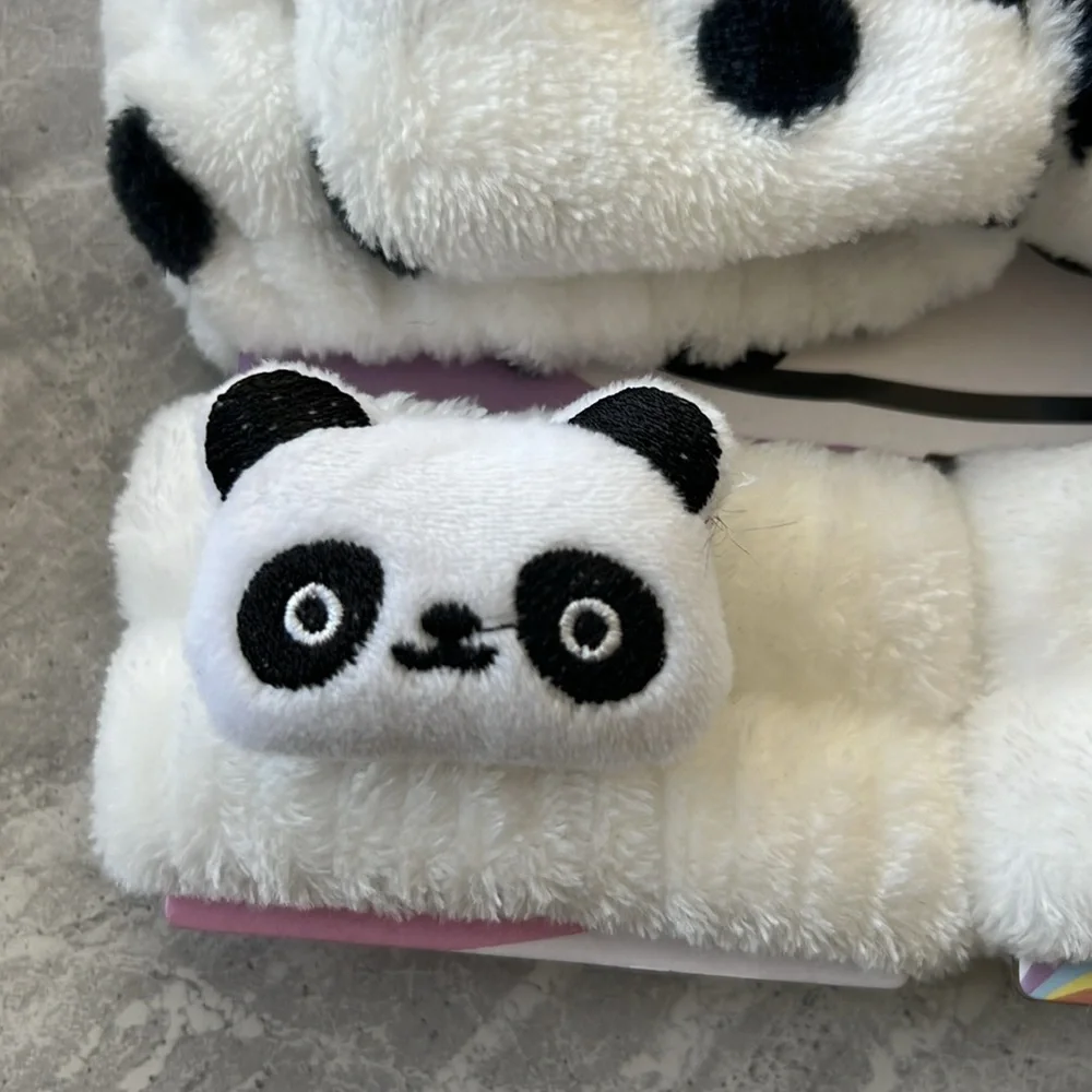 3pcs/Set Simple Cartoon Panda Pattern Wristband & Polka Dot Headband